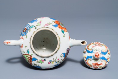 A Chinese famille rose 'Pompadour' teapot and cover, Qianlong