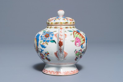 A Chinese famille rose 'Pompadour' teapot and cover, Qianlong