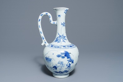 A Chinese blue and white jug with figurative medallions, Transitional period