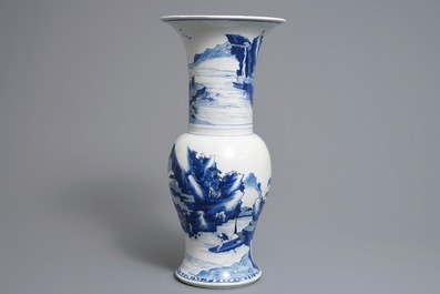 A Chinese blue and white yenyen 'river landscape' vase, Kangxi
