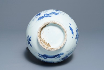 A Chinese blue and white jug with figurative medallions, Transitional period