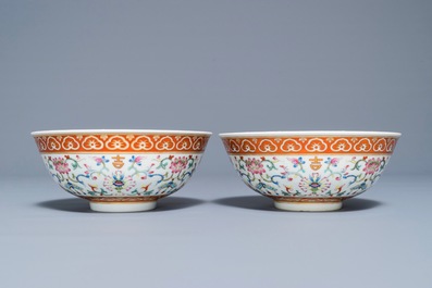 A pair of Chinese famille rose bowls with floral design, Daoguang mark and period