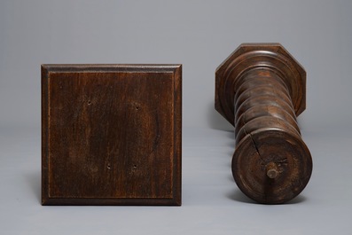 A pair of carved oak twisted pillars with Corinthian capitals, 18th C.