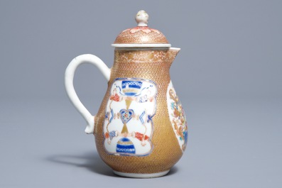 Un cr&eacute;mier armoiri&eacute; en porcelaine de Chine famille rose pour le march&eacute; belge, blason de Schippers-Bartholomeussen, Yongzheng