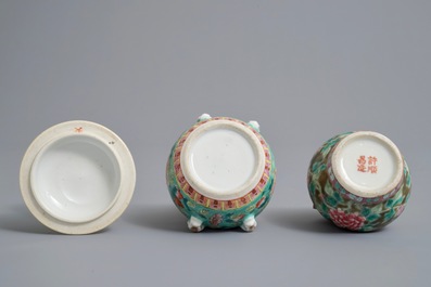 Three Chinese famille rose Straits or Peranakan wares, 19th C.