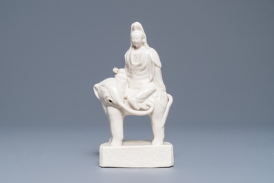 A Chinese Dehua blanc de Chine model of Guanyin on an elephant, Kangxi