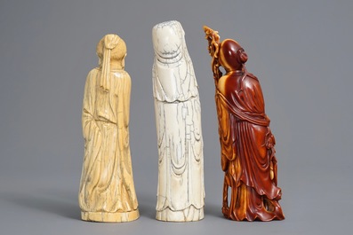 Three Chinese carved ivory 'immortal' figures, ca. 1900