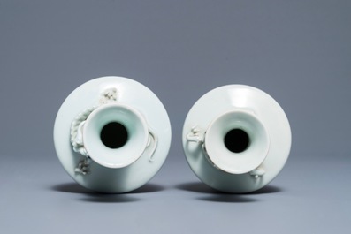A pair of Chinese ru-style glazed vases with applied qilong, Yongle mark, 19th C.
