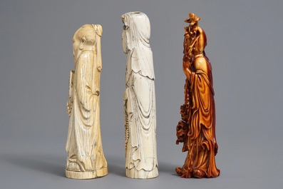 Three Chinese carved ivory 'immortal' figures, ca. 1900