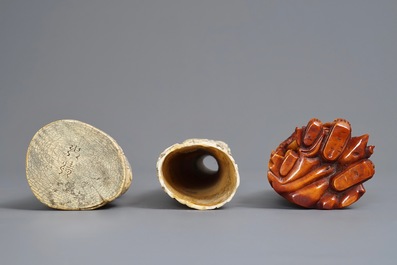 Three Chinese carved ivory 'immortal' figures, ca. 1900