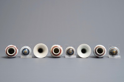 A Chinese Imari style five-piece miniature garniture with floral design, Kangxi
