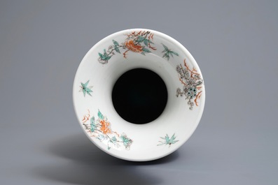 A Chinese famille verte vase and a famille rose bowl, 19th C.