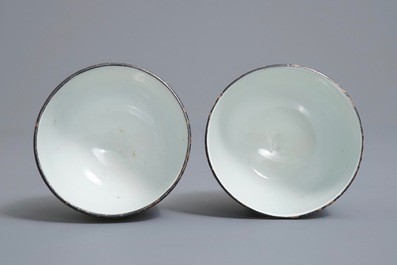 A pair of Chinese blue and white 'Bleu de Hue' Vietnamese market cups and saucers, Neifu marks, 19/20th C.