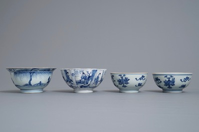 Four Chinese blue and white bowls, Kangxi