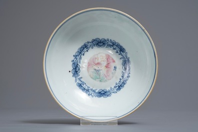 A Chinese famille verte vase and a famille rose bowl, 19th C.