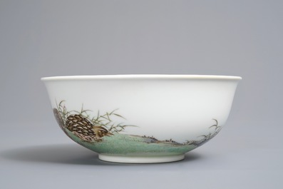 A Chinese famille rose 'quails' bowl, Yongzheng mark, 20th C.
