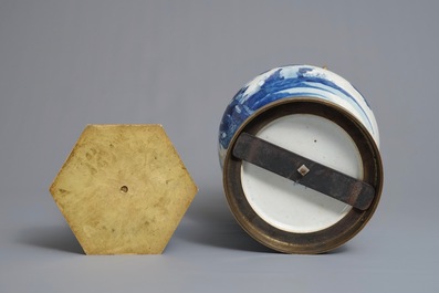 Two Chinese blue and white vases mounted as lamps, Kangxi and 19th C.