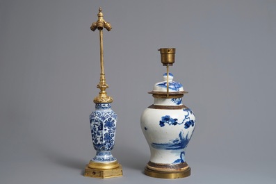 Two Chinese blue and white vases mounted as lamps, Kangxi and 19th C.