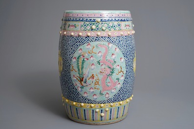 A Chinese famille rose 'dragon and phoenix' garden seat, 19th C.