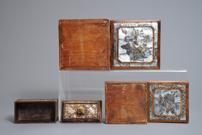 Trois bo&icirc;tes en bois incrust&eacute; de nacre, Chine, 19&egrave;me