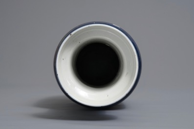 Three Chinese blue and white bowls and a blue ground famille rose vase, Kangxi and 19th C.