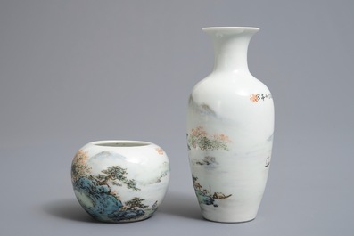 Three Chinese qianjiang cai wares inscribed Wang Ye Ting, 20th C.