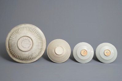 Two Chinese qingbai bowls, a Thai Sawankhalok dish and a bowl, Song and later