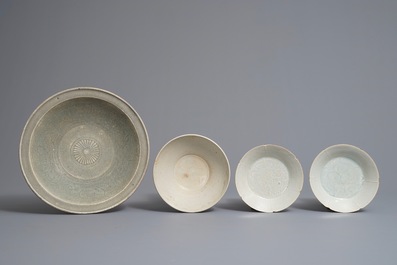 Two Chinese qingbai bowls, a Thai Sawankhalok dish and a bowl, Song and later