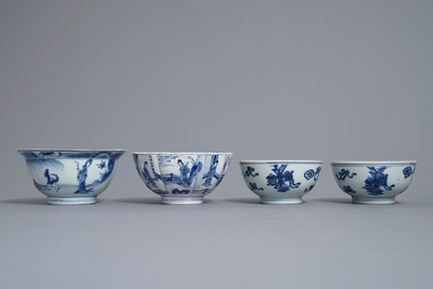 Four Chinese blue and white bowls, Kangxi