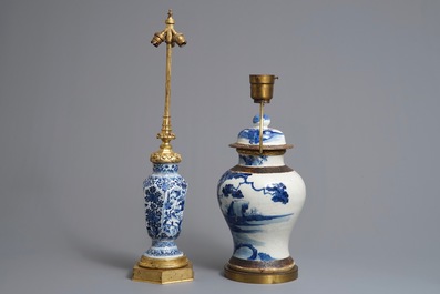 Two Chinese blue and white vases mounted as lamps, Kangxi and 19th C.