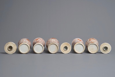 A Chinese 'milk and blood' five-piece garniture with phoenixes, Kangxi