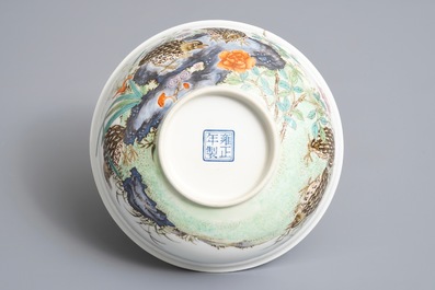 A Chinese famille rose 'quails' bowl, Yongzheng mark, 20th C.