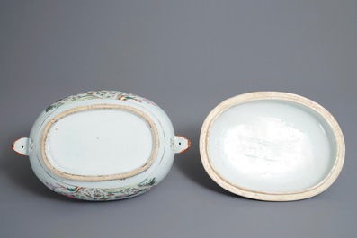 A Chinese famille rose 'double peacock' tureen and cover, Qianlong