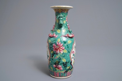 A Chinese Peranakan or Straits market famille rose vase and three bowls, 19th C.