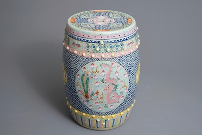 A Chinese famille rose 'dragon and phoenix' garden seat, 19th C.