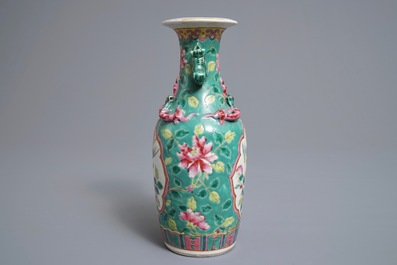 A Chinese Peranakan or Straits market famille rose vase and three bowls, 19th C.