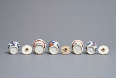 A Chinese Imari style five-piece miniature garniture with floral design, Kangxi