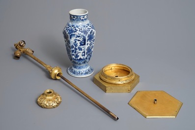 Two Chinese blue and white vases mounted as lamps, Kangxi and 19th C.