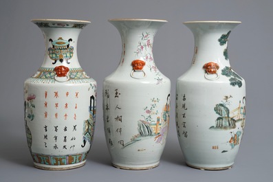 Drie Chinese famille rose vazen, 19e eeuw