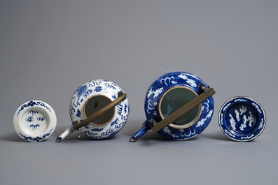 Two large Chinese blue and white Bencharong style teapots for the Thai market, 19th C.
