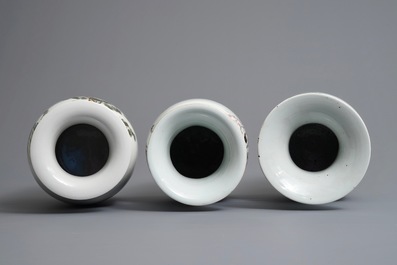Three Chinese famille rose and qianjiang cai vases, 19/20th C.