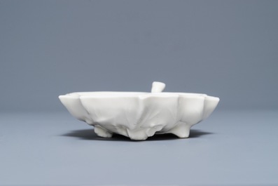 A Chinese Dehua blanc de Chine leaf-shaped brush washer, Kangxi