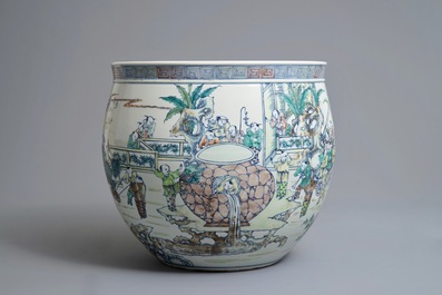 A large Chinese doucai 'hundred boys' fish bowl, 20th C.
