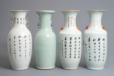 Vier Chinese famille rose en blauwwitte vazen, 19/20e eeuw