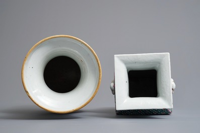 Two Chinese famille rose and qianjiang cai vases, 19th C.