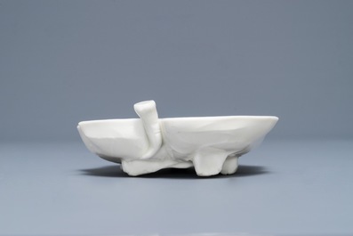 A Chinese Dehua blanc de Chine leaf-shaped brush washer, Kangxi