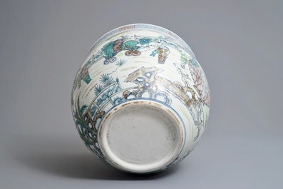 A large Chinese doucai 'hundred boys' fish bowl, 20th C.