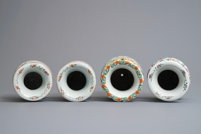 Two Chinese famille rose vases and a pair of Straits or Peranakan vases, 19th C.