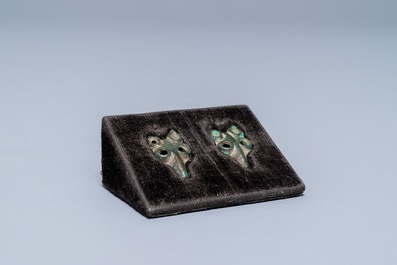 A pair of Chinese bronze ornaments, Tang