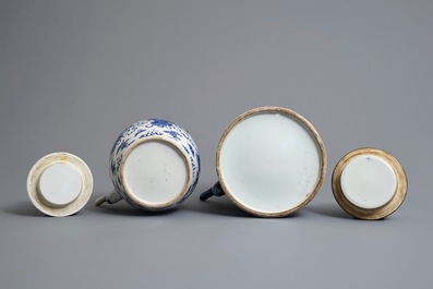 Two large Chinese blue and white Bencharong style teapots for the Thai market, 19th C.